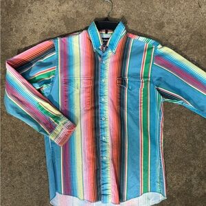 Vintage Wrangler Brushpopper Cowboy Cut Regular Fit Shirt Sz 15.5 - 34 USA Made